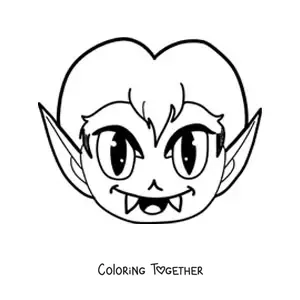 Coloring page of a kawaii vampire face