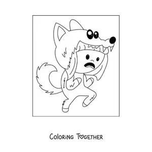 Coloring page of a boy dressed as a kawaii werewolf