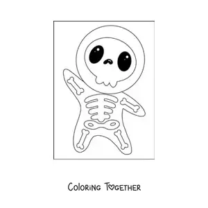 Coloring page of a boy dressed as a kawaii skeleton