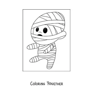 Coloring page of a boy dressed as a kawaii mummy