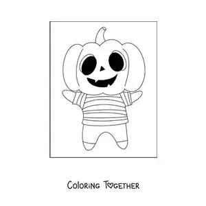 Coloring page of a boy dressed as a kawaii pumpkin