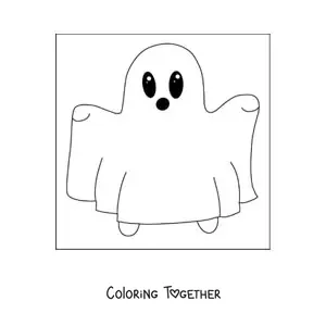 Coloring page of a boy dressed as a kawaii ghost