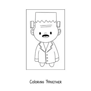 Coloring page of a boy dressed as a kawaii Frankenstein