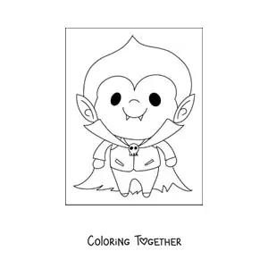 Coloring page of a boy dressed as a kawaii vampire