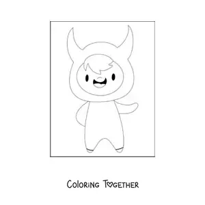Coloring page of a boy dressed as a kawaii devil