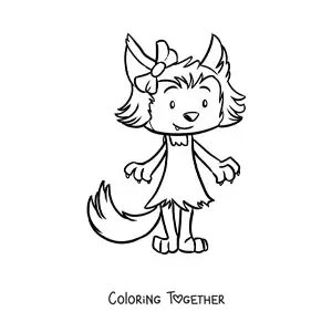 Coloring page of a kawaii werewolf girl