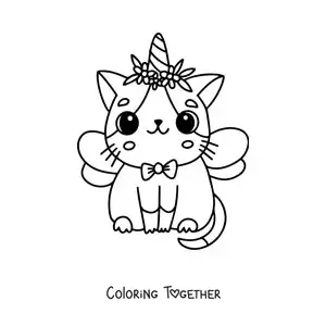 Coloring page of a cute kawaii caticorn with wings
