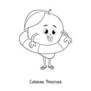 Coloring page of a cartoon mango with a life ring
