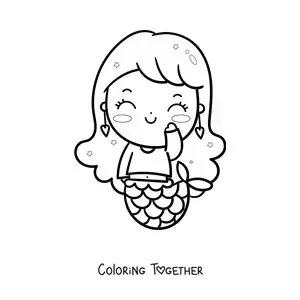 Coloring page of an easy cute kawaii mermaid with a sweater
