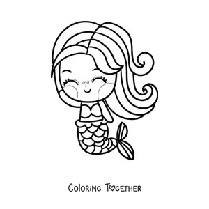 Coloring page of a cute kawaii mermaid laughing