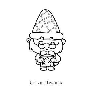 Coloring page of a cute kawaii gnome with a gift