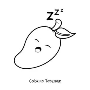 Coloring page of a cartoon mango sleeping