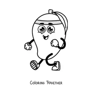 Coloring page of a cartoon mango exercising