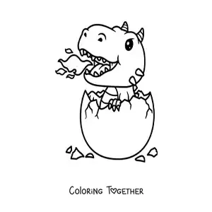 Coloring page of an egg with a cute kawaii baby dragon breathing fire