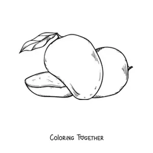 Coloring page of a sliced mango and another whole mango