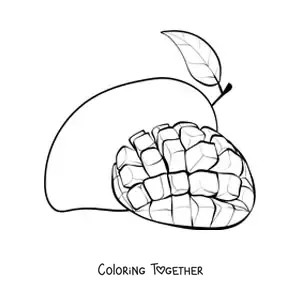 Coloring page of a mango sliced into cubes with another mango in the background
