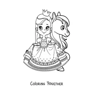 Coloring page of a princess and a pony