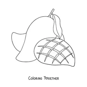 Coloring page of a mango sliced into cubes with another mango in the background