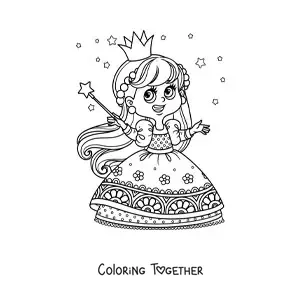 Coloring page of a big magical princess