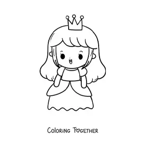Coloring page of a big kawaii princess