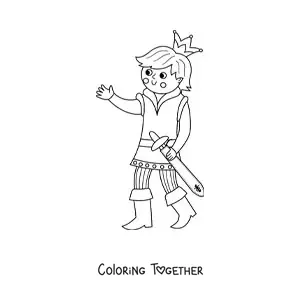 Coloring page of a fairy tale prince