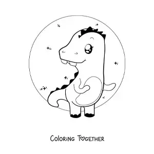 Coloring page of an easy kawaii dinosaur