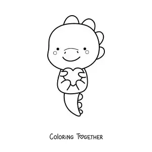 Coloring page of a kawaii tyrannosaurus with a heart