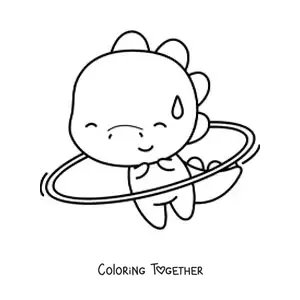Coloring page of a kawaii dinosaur with a hula hoop