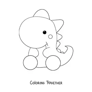 Coloring page of a big kawaii dinosaur sitting down