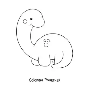 Coloring page of a smiling cartoon kawaii dinosaur