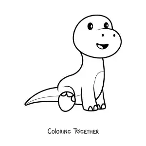 Coloring page of an easy kawaii dinosaur sitting down