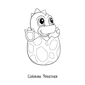 Coloring page of a sweet dinosaur coming out of an egg