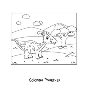 Coloring page of a cartoon vegetarian dinosaur