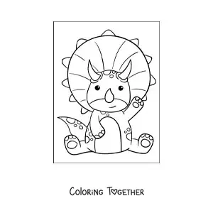 Coloring page of a kawaii baby triceratops