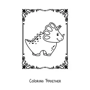 Coloring page of a smiling kawaii triceratops