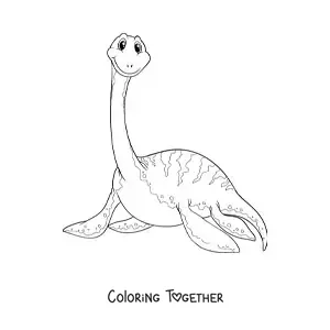 Coloring page of a cartoon marine dinosaur