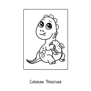 Coloring page of a kawaii baby dinosaur with a unicorn horn