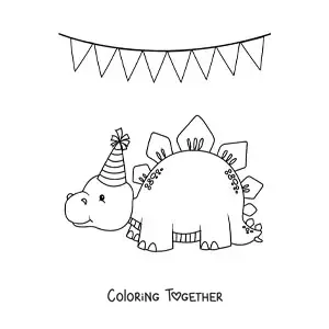 Coloring page of a stegosaurus at a birthday party