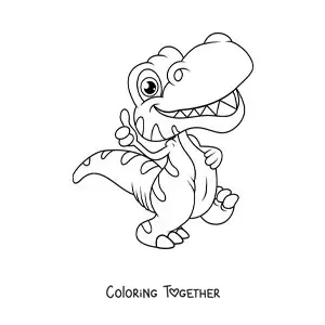 Coloring page of a baby dinosaur with thumbs up