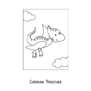 Coloring page of a cute baby flying dinosaur