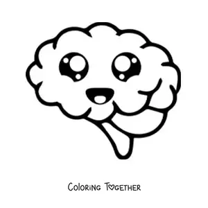 Coloring page of an easy kawaii brain