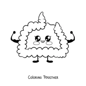 Coloring page of a kawaii cartoon intestine with healthy fruits