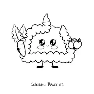 Coloring page of a kawaii brain thinking
