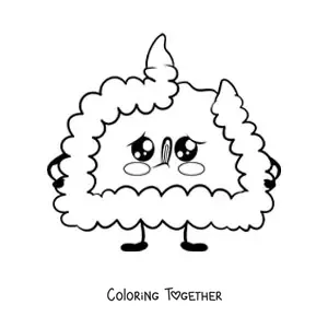 Coloring page of a big kawaii brain