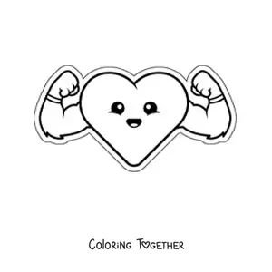 Coloring page of a strong kawaii heart