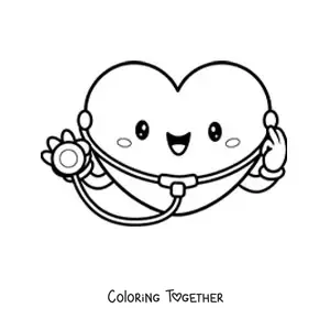 Coloring page of a cute cartoon heart with a stethoscope