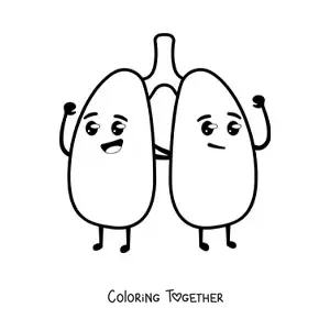 Coloring page of healthy kawaii cartoon lungs