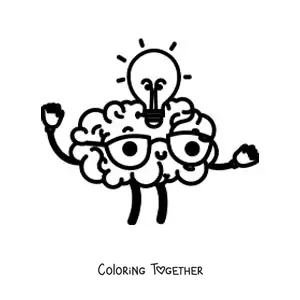 Coloring page of a kawaii brain
