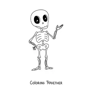 Coloring page of a kawaii cartoon skeleton