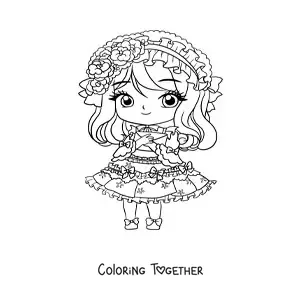 Coloring page of a chibi anime girl with a dress and a letter